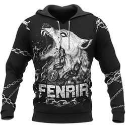 fenrir is tied with chains, all over print hoodie zip hoodie fleece hoodi 3d, vikings tattoo hoodie 3d ka514