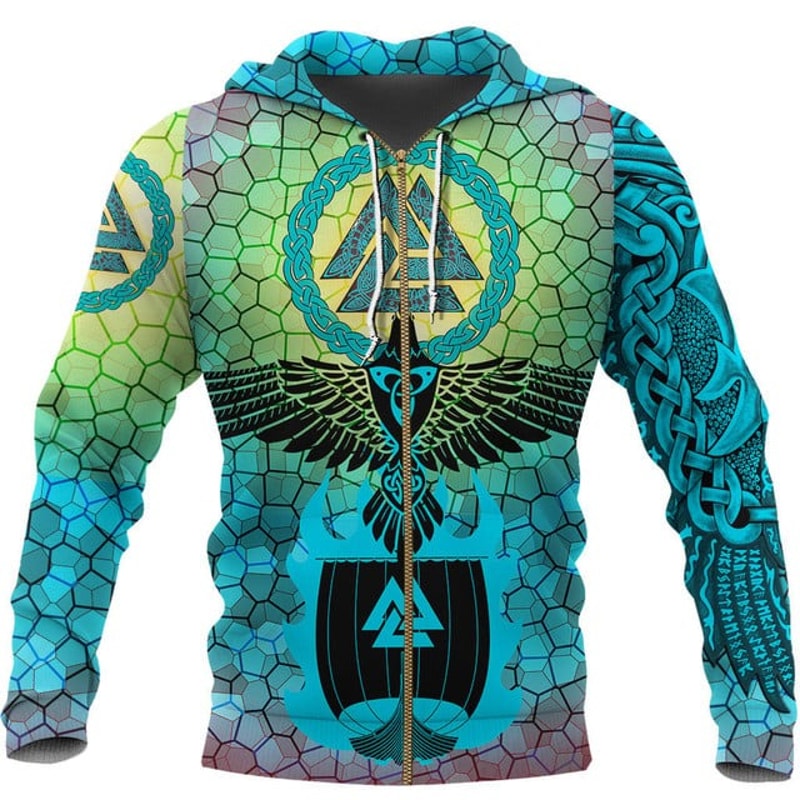 Viking Zip Hoodie -aven Of Odin and Dr, All Over Print Hoodie Zip Hoodie Fleece Hoodi 3D, Vikings Tattoo Hoodie 3D KA524