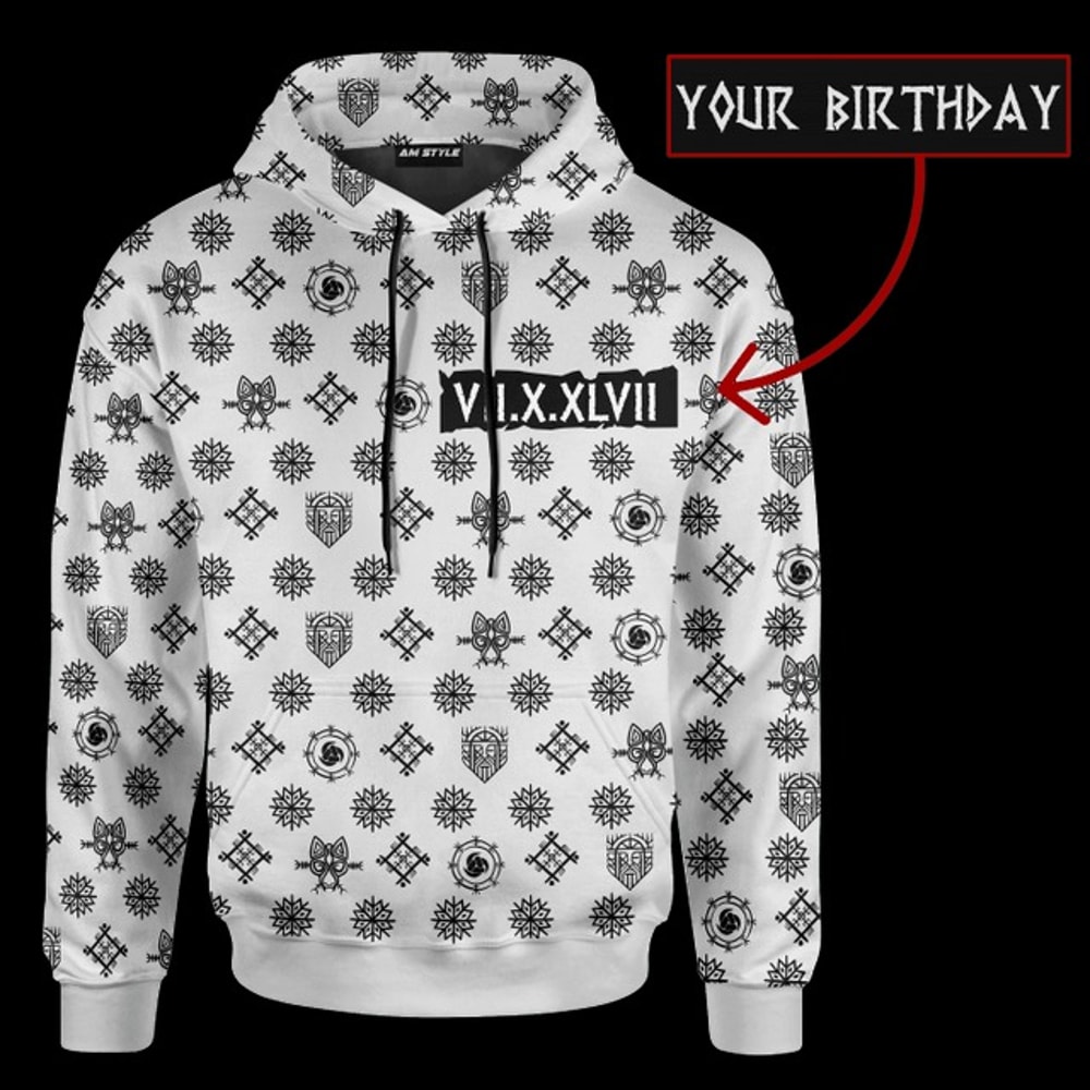 Viking Symbols Light Colour Viking, All Over Print Hoodie Zip Hoodie Fleece Hoodi 3D, Vikings Tattoo Hoodie 3D KA530