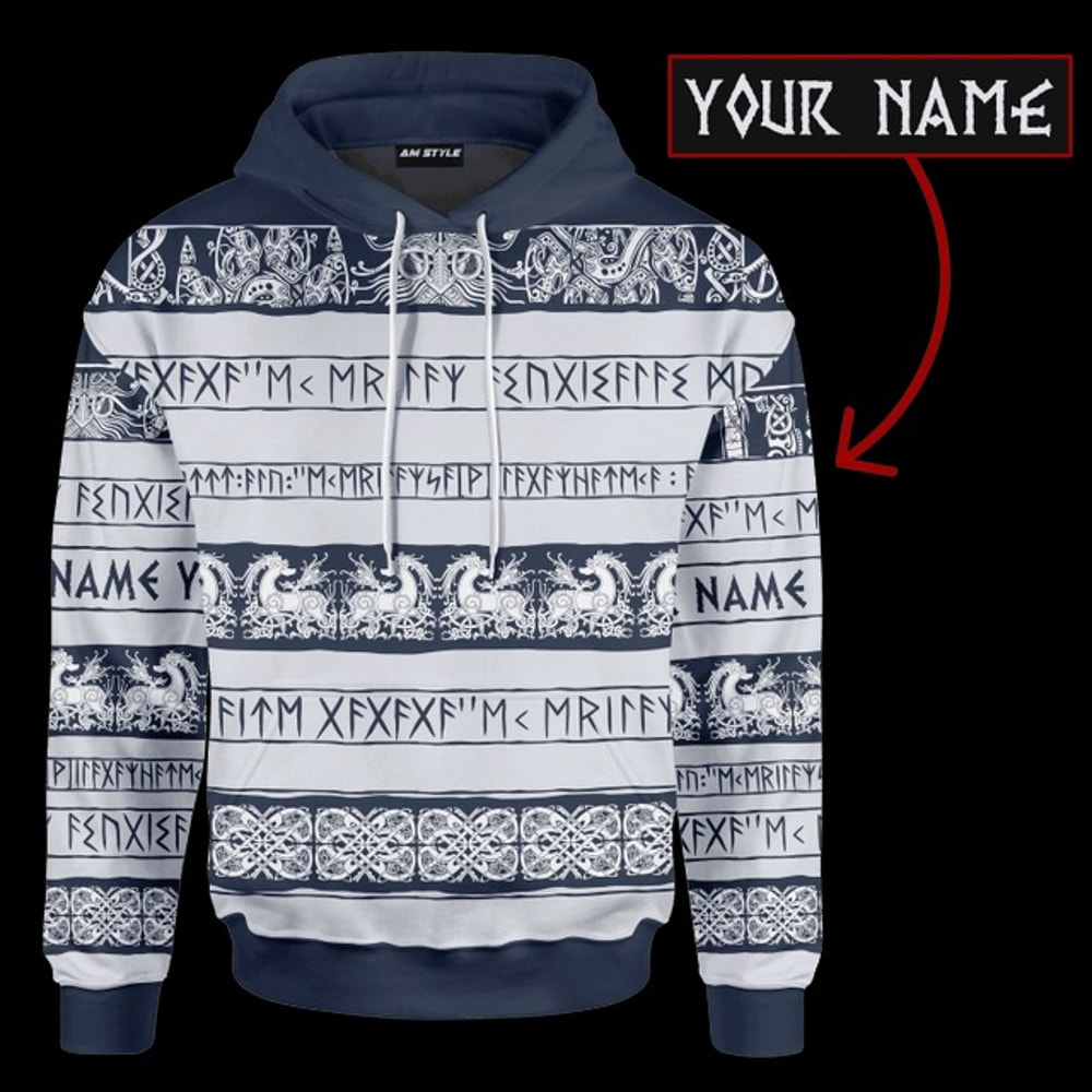 Viking Runes And Symbols Dark Cerulean, All Over Print Hoodie Zip Hoodie Fleece Hoodi 3D, Vikings Tattoo Hoodie 3D KA532
