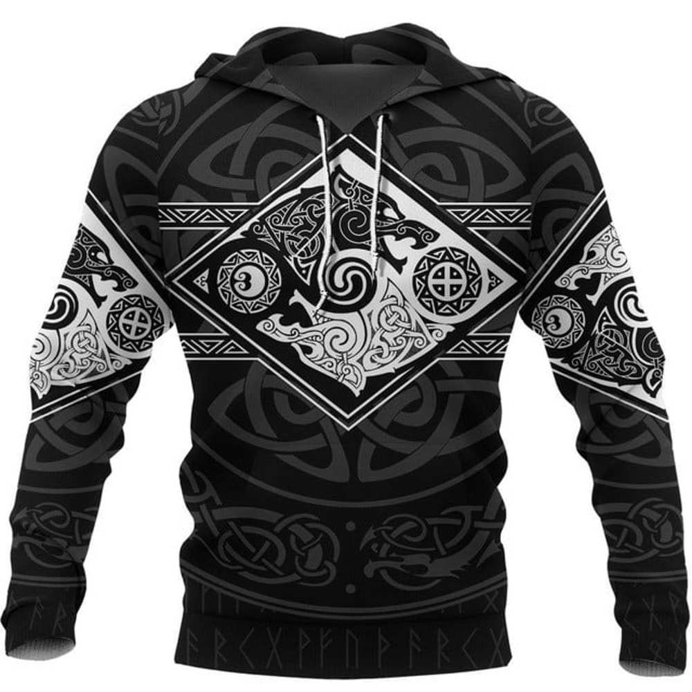 Vikings Hoodie The Wolves, Skoll and, All Over Print Hoodie Zip Hoodie Fleece Hoodi 3D, Vikings Tattoo Hoodie 3D KA544