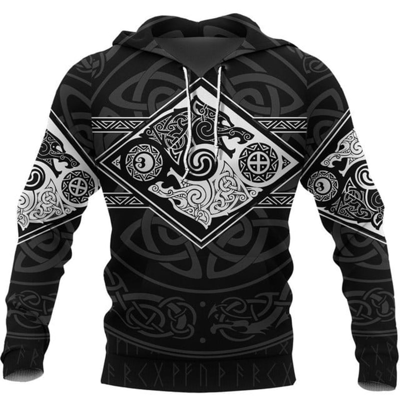 Vikings Hoodie The Wolves, Skoll and, All Over Print Hoodie Zip Hoodie Fleece Hoodi 3D, Vikings Tattoo Hoodie 3D KA544