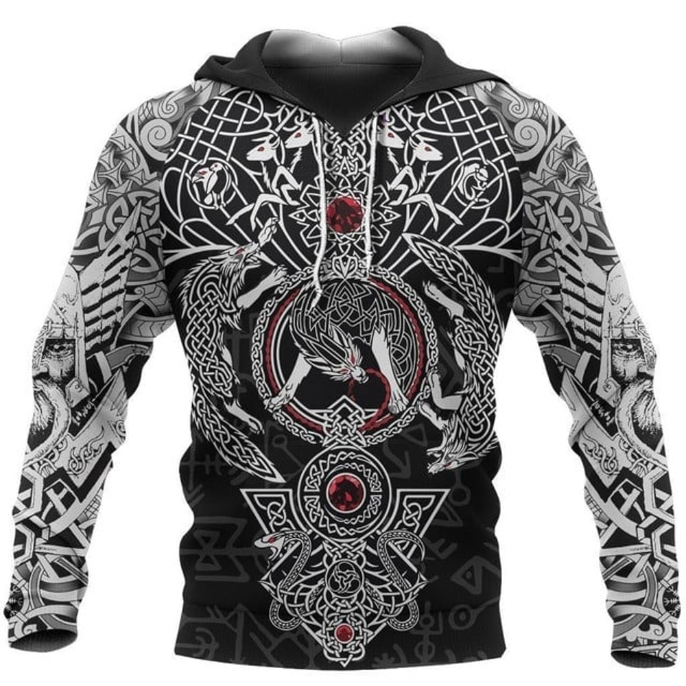 Fenrir Skoll And Hati Valknut Viking, All Over Print Hoodie Zip Hoodie Fleece Hoodi 3D, Vikings Tattoo Hoodie 3D KA549
