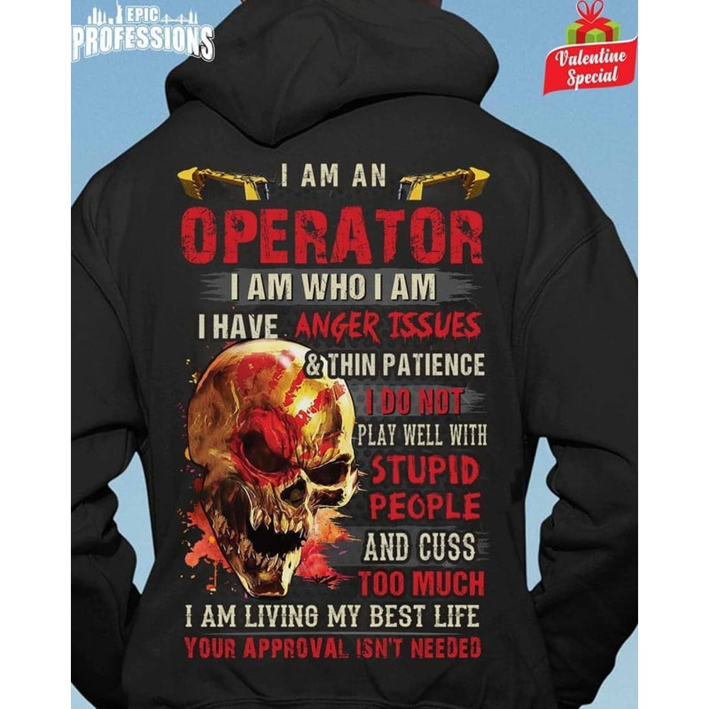 Premium Operator Hoodie | Skull & Exca, All Over Print Hoodie Zip Hoodie Fleece Hoodi 3D, Vikings Tattoo Hoodie 3D KA560