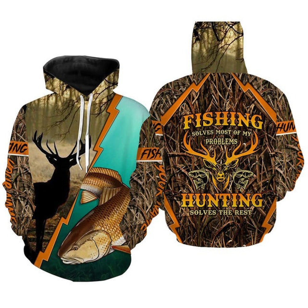 "Fishing Solves Most Of My Problems, All Over Print Hoodie Zip Hoodie Fleece Hoodi 3D, Vikings Tattoo Hoodie 3D KA561