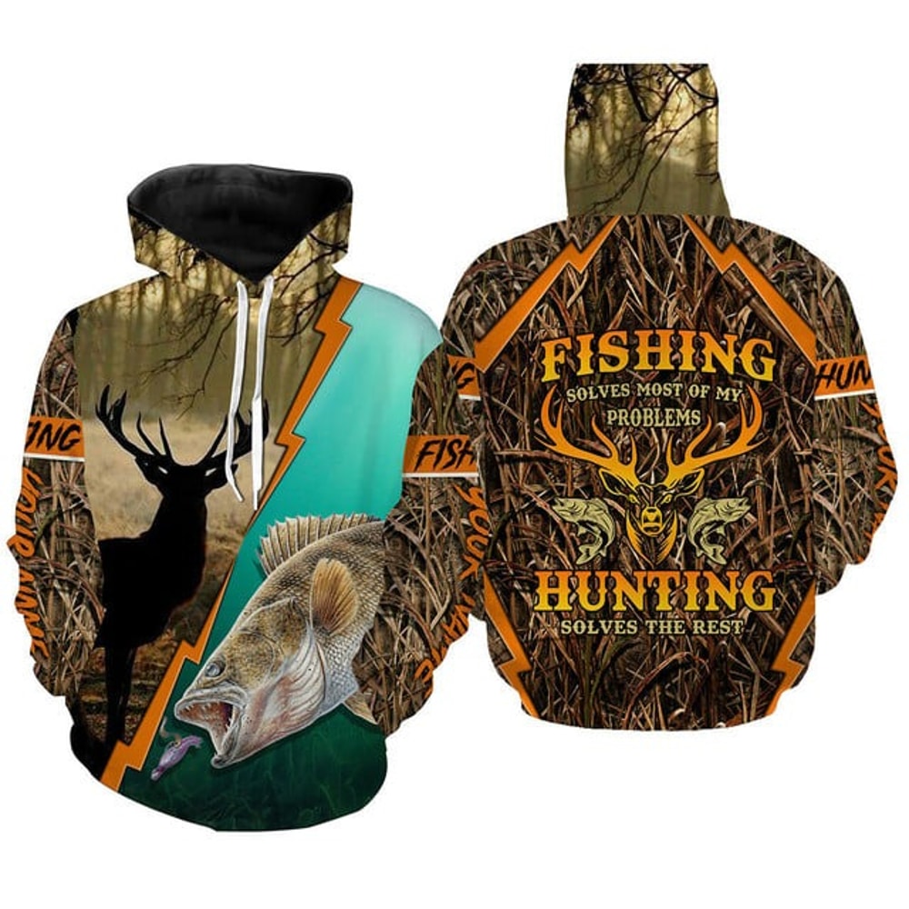 "Fishing Solves Most Of My Problems, All Over Print Hoodie Zip Hoodie Fleece Hoodi 3D, Vikings Tattoo Hoodie 3D KA562