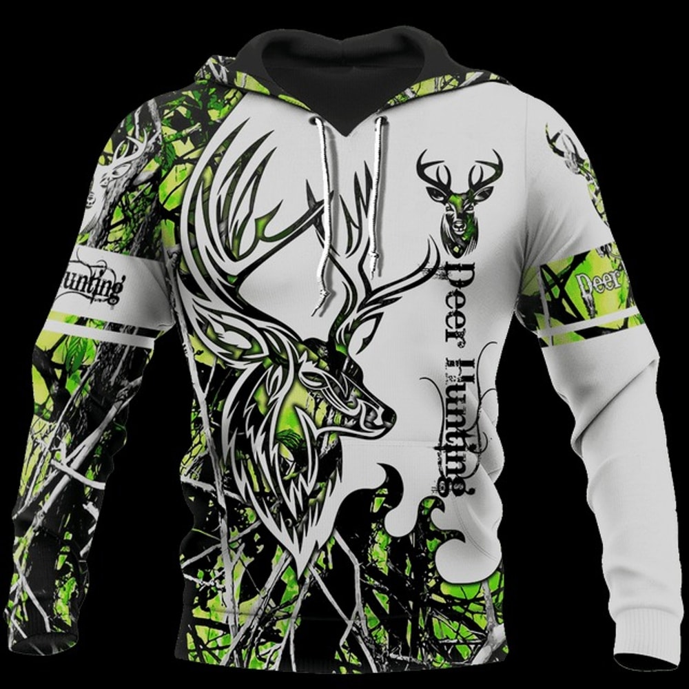 Deer Hunting Toxic Camo 3D,All Over Print Hoodie Zip Hoodie Fleece Hoodi 3D, Vikings Tattoo Hoodie 3D KA568