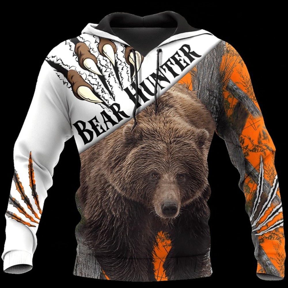 Bear Hunting Camo 3D,All Over Print Hoodie Zip Hoodie Fleece Hoodi 3D, Vikings Tattoo Hoodie 3D KA574