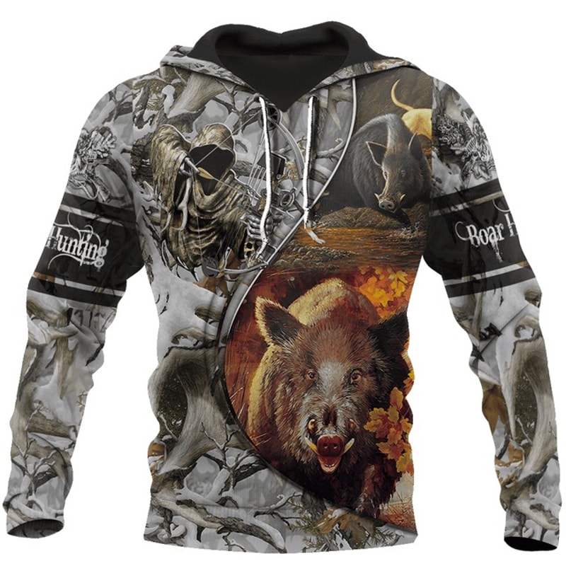 Boar Hunting Camo 3D,All Over Print Hoodie Zip Hoodie Fleece Hoodi 3D, Vikings Tattoo Hoodie 3D KA578