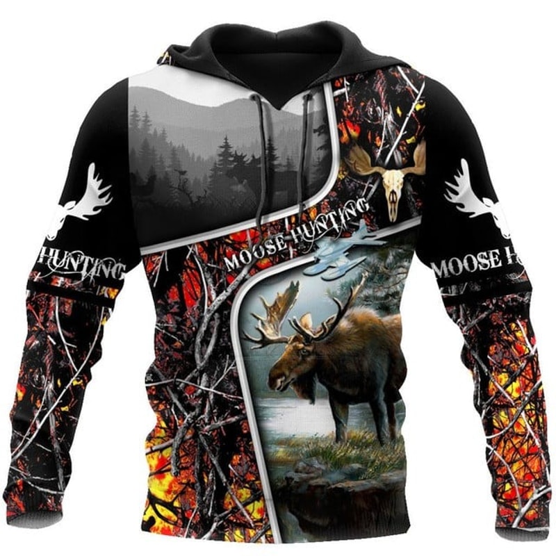 Moose Hunting Camo VIII Over Printed,All Over Print Hoodie Zip Hoodie Fleece Hoodi 3D, Vikings Tattoo Hoodie 3D KA599