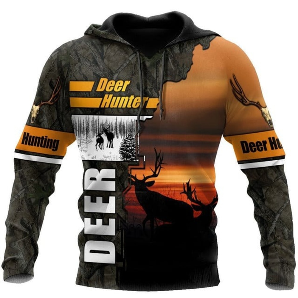 Deer Hunting Camo Over Printed Unisex,All Over Print Hoodie Zip Hoodie Fleece Hoodi 3D, Vikings Tattoo Hoodie 3D KA607
