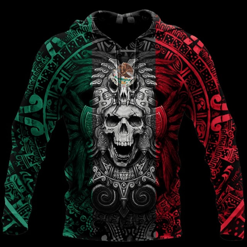 Mexican Aztec Warrior Hoodie,All Over Print Hoodie Zip Hoodie Fleece Hoodi 3D, Vikings Tattoo Hoodie 3D KA643