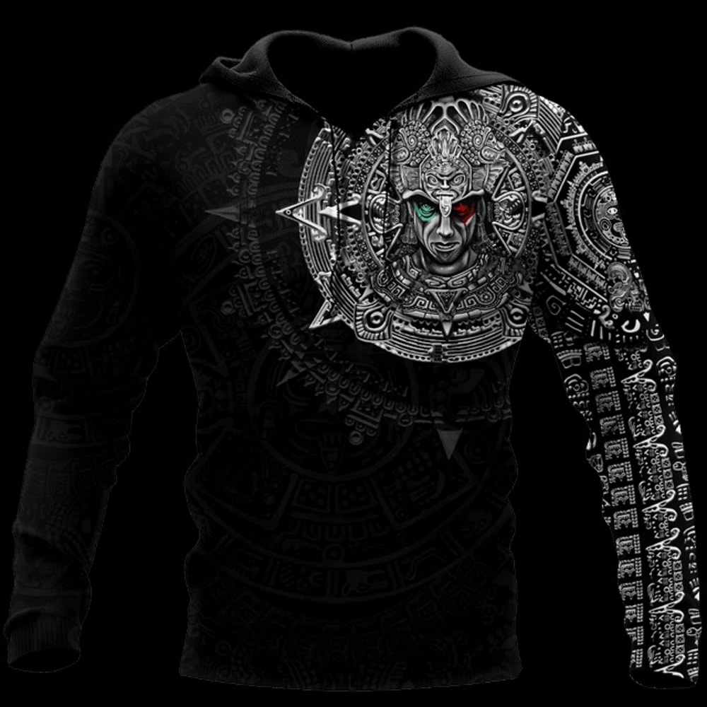 Mexico Aztec Warrior Unisex Hoodie,All Over Print Hoodie Zip Hoodie Fleece Hoodi 3D, Vikings Tattoo Hoodie 3D KA647