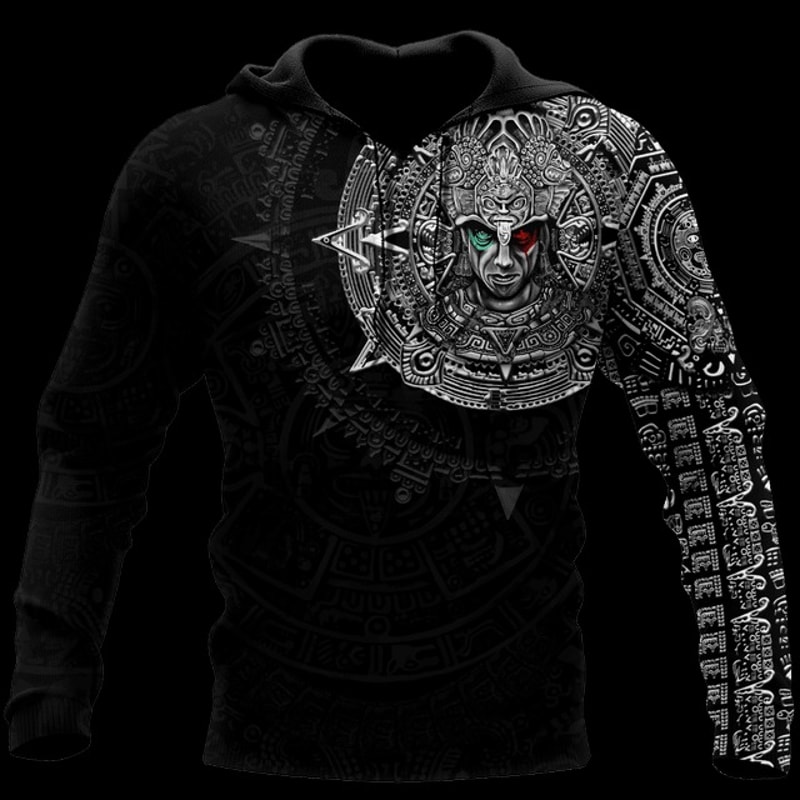 Mexico Aztec Warrior Unisex Hoodie,All Over Print Hoodie Zip Hoodie Fleece Hoodi 3D, Vikings Tattoo Hoodie 3D KA647