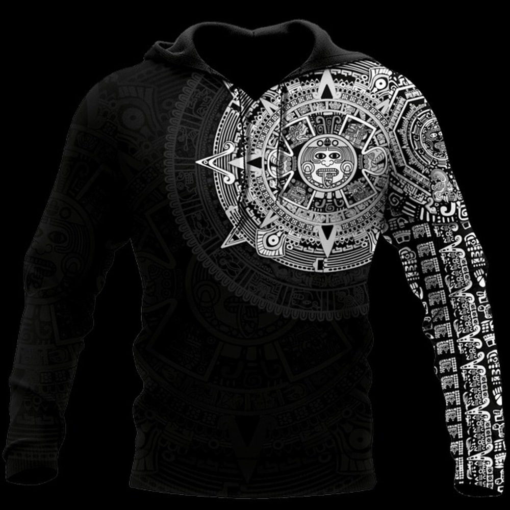 Aztec Mexico JJ Unisex Hoodie,All Over Print Hoodie Zip Hoodie Fleece Hoodi 3D, Vikings Tattoo Hoodie 3D KA653