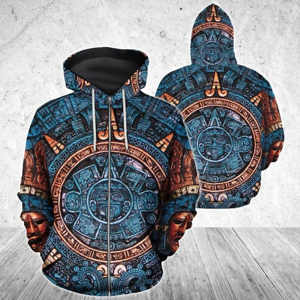 Aztec Mexican Art Calendar Colorful,All Over Print Hoodie Zip Hoodie Fleece Hoodi 3D, Vikings Tattoo Hoodie 3D KA661
