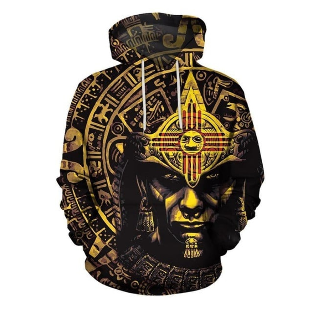Aztec Warrior Mix Circle Stone Calendar,All Over Print Hoodie Zip Hoodie Fleece Hoodi 3D, Vikings Tattoo Hoodie 3D KA665