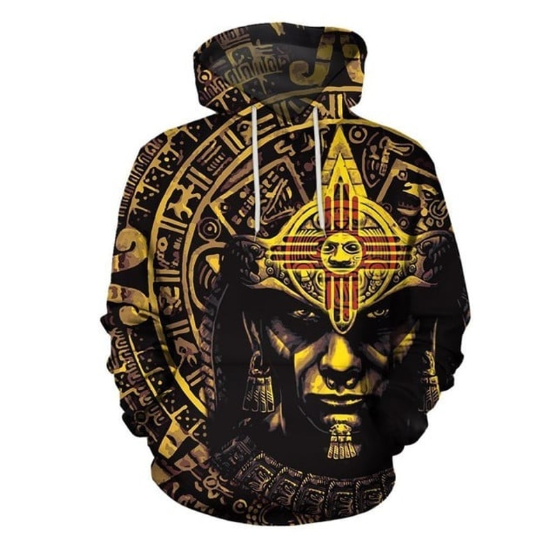 Aztec Warrior Mix Circle Stone Calendar,All Over Print Hoodie Zip Hoodie Fleece Hoodi 3D, Vikings Tattoo Hoodie 3D KA665