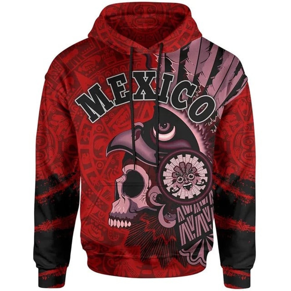 Mexico 3D Hoodie Skull Aztec Warrior, All Over Print Hoodie Zip Hoodie Fleece Hoodi 3D, Vikings Tattoo Hoodie 3D KA675