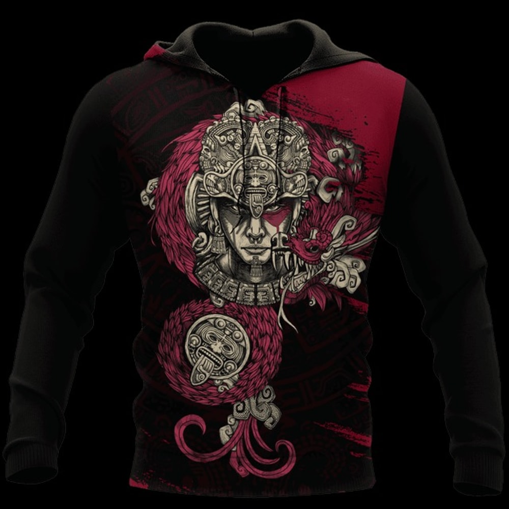 Aztec Warrior Unisex Hoodie no, All Over Print Hoodie Zip Hoodie Fleece Hoodi 3D, Vikings Tattoo Hoodie 3D KA683