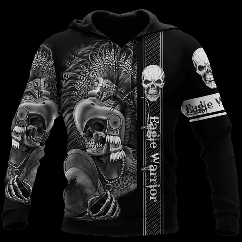 Eagle Warrior Aztec Mexican Hoodie, All Over Print Hoodie Zip Hoodie Fleece Hoodi 3D, Vikings Tattoo Hoodie 3D KA687