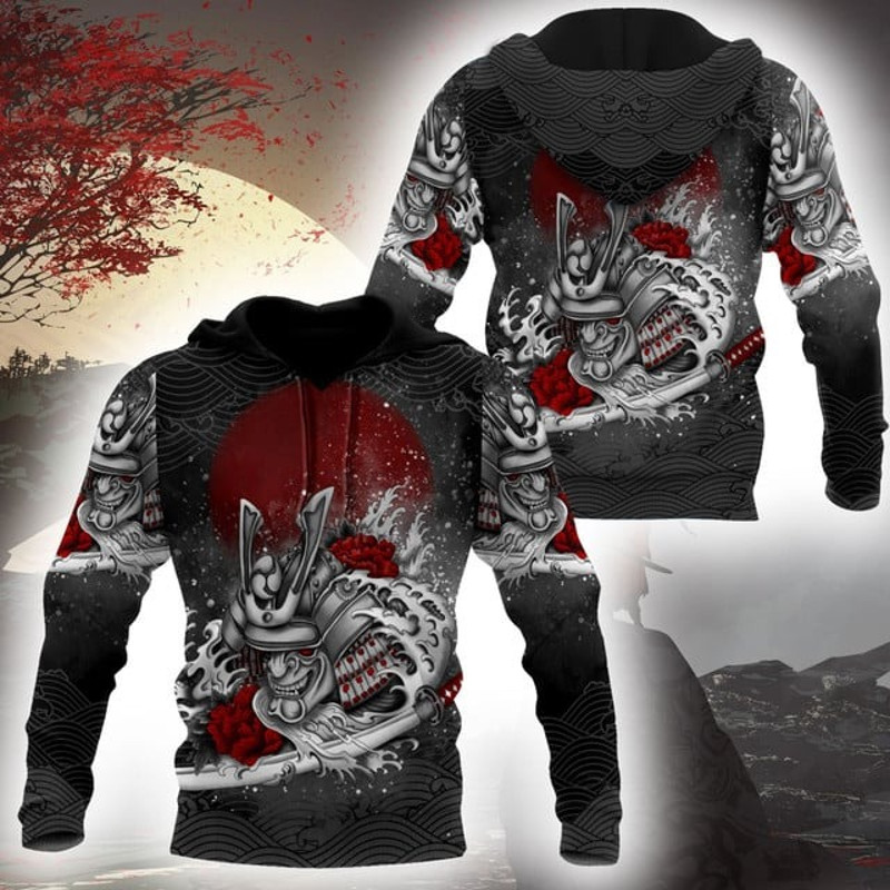 Premium 3D Printed Samurai Flower, All Over Print Hoodie Zip Hoodie Fleece Hoodi 3D, Vikings Tattoo Hoodie 3D KA707