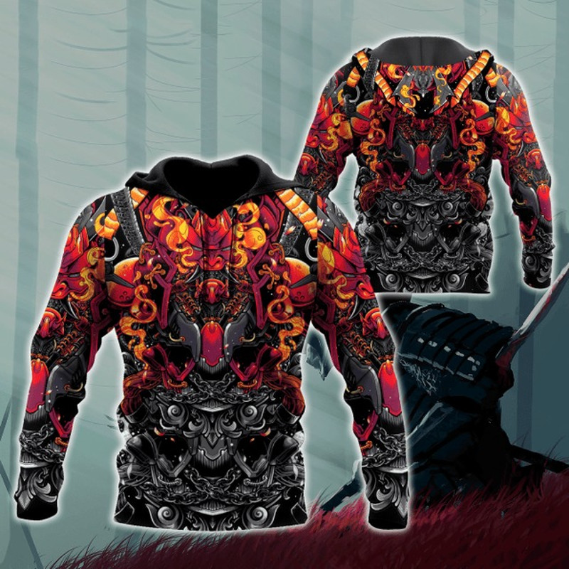 Premium 3D Printed Samurai Shirts, All Over Print Hoodie Zip Hoodie Fleece Hoodi 3D, Vikings Tattoo Hoodie 3D KA708