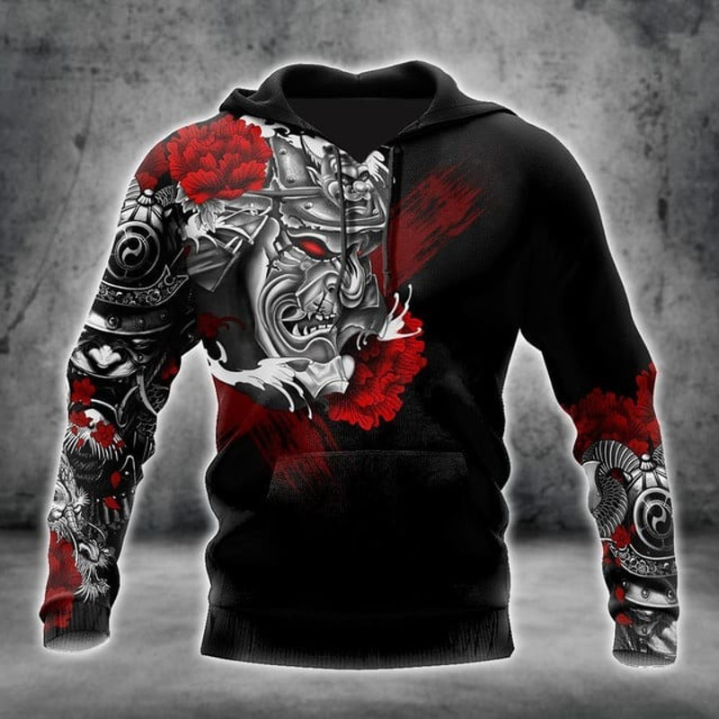 Premium 3D Printed Samurai Tatoo Shirt, All Over Print Hoodie Zip Hoodie Fleece Hoodi 3D, Vikings Tattoo Hoodie 3D KA709