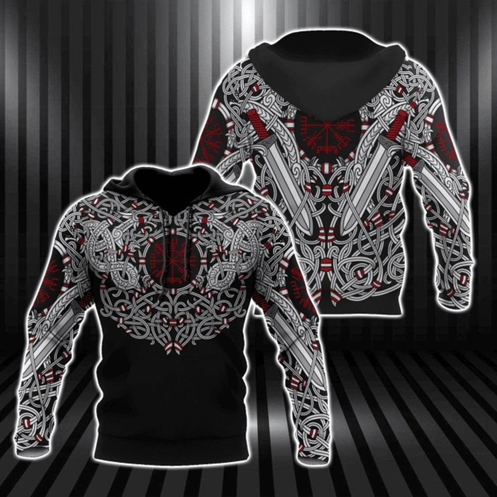 Premium 3D Printed Celtic Tatoo Shirts, All Over Print Hoodie Zip Hoodie Fleece Hoodi 3D, Vikings Tattoo Hoodie 3D KA710
