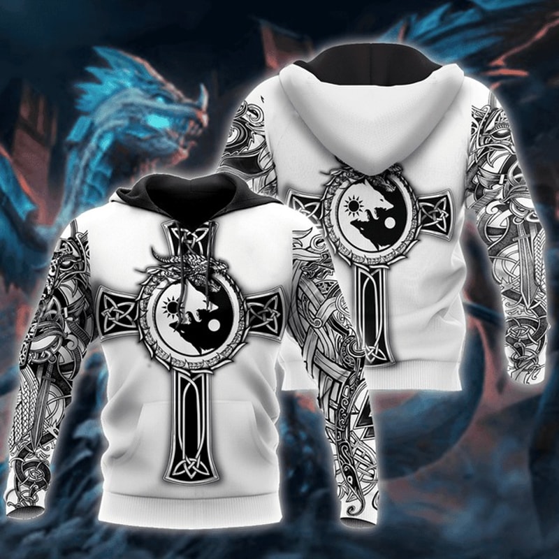 Premium All Over Printed Dragon Shirts, All Over Print Hoodie Zip Hoodie Fleece Hoodi 3D, Vikings Tattoo Hoodie 3D KA716