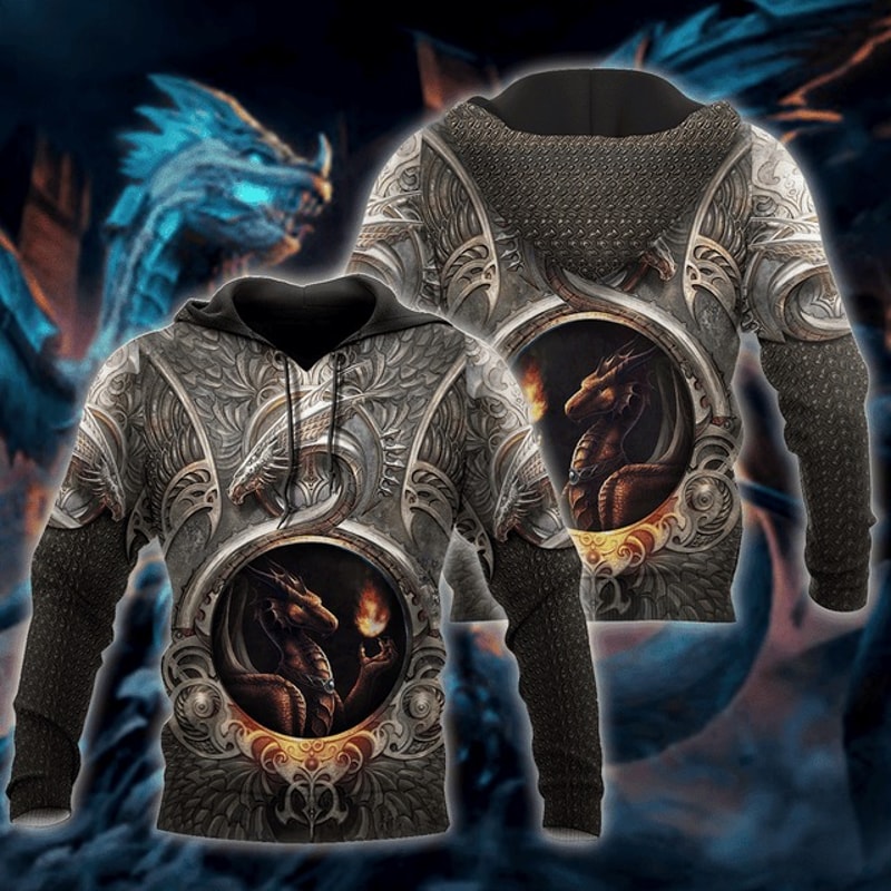 Premium All Over Printed Dragon Shirts, All Over Print Hoodie Zip Hoodie Fleece Hoodi 3D, Vikings Tattoo Hoodie 3D KA717