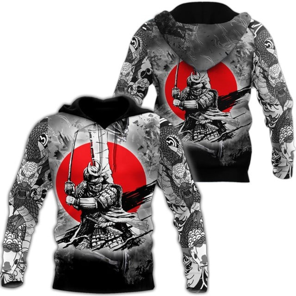 Premium Unisex 3D Printed Samurai Tatt, All Over Print Hoodie Zip Hoodie Fleece Hoodi 3D, Vikings Tattoo Hoodie 3D KA748