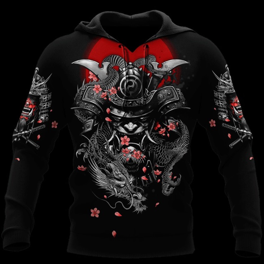 Premium Samurai Unisex 3D All Over Pri, All Over Print Hoodie Zip Hoodie Fleece Hoodi 3D, Vikings Tattoo Hoodie 3D KA751