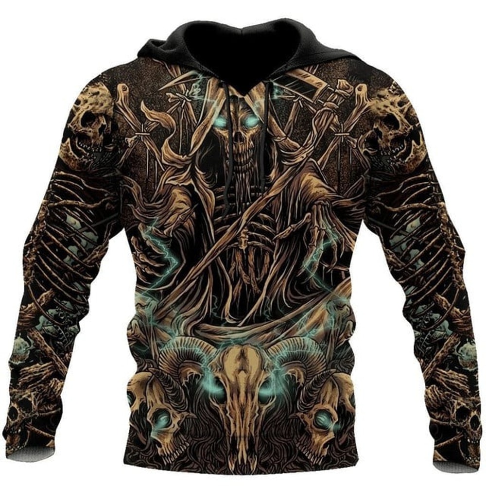 Premium Skull 3D All Over Printed Unis, All Over Print Hoodie Zip Hoodie Fleece Hoodi 3D, Vikings Tattoo Hoodie 3D KA755
