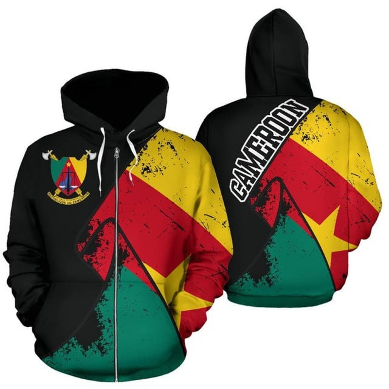 Cameroon Special Grunge Flag Zip Up, All Over Print Hoodie Zip Hoodie Fleece Hoodi 3D, Vikings Tattoo Hoodie 3D KA827