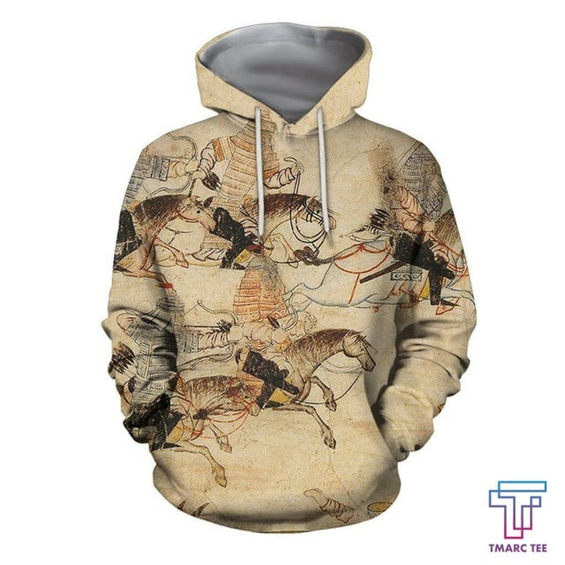 D All Over Print Mongol Warriors Art, All Over Print Hoodie Zip Hoodie Fleece Hoodie 3D, Vikings Tattoo Hoodie 3D KA923