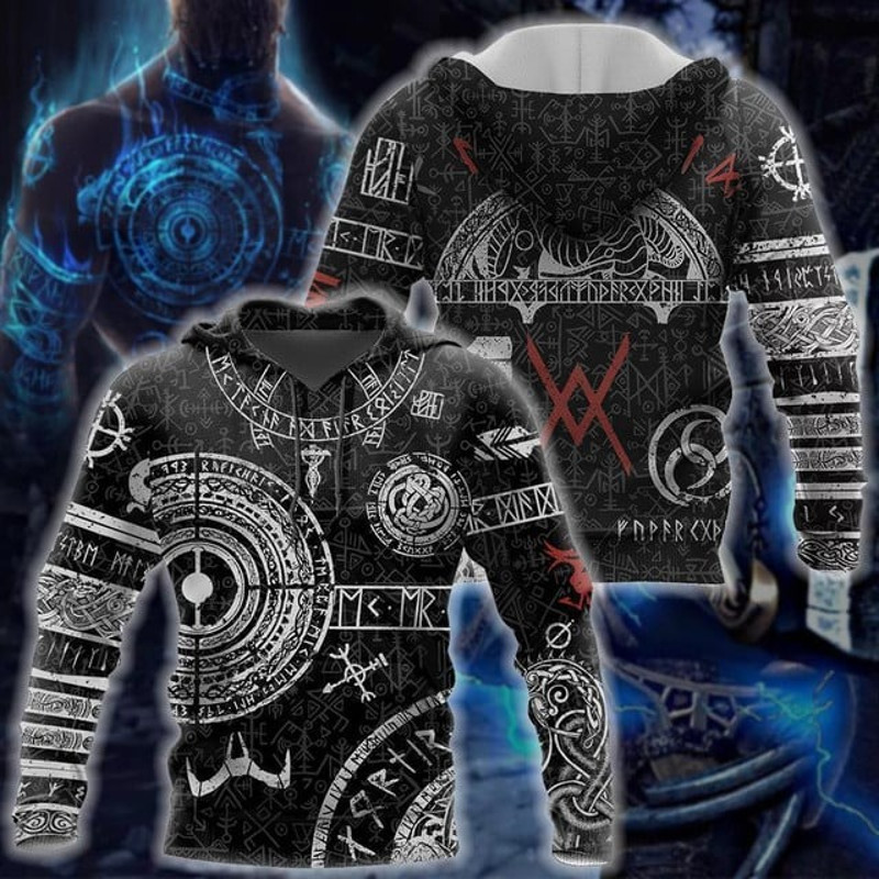 Svalin God Of War Viking All Over, All Over Print Hoodie Zip Hoodie Fleece Hoodie 3D, Vikings Tattoo Hoodie 3D KA934