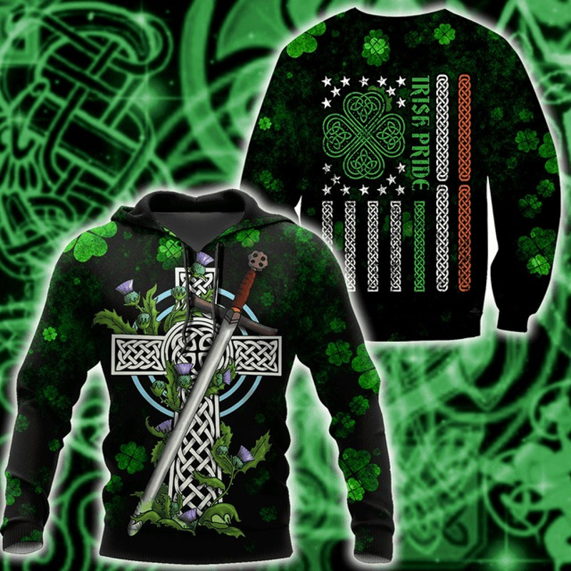 Irish St.Patrick Day 3D Hoodie, All Over Print Hoodie Zip Hoodie Fleece Hoodie 3D, Vikings Tattoo Hoodie 3D KA997