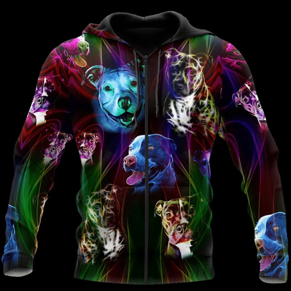 Colorful pitbull d hoodie shirt, All Over Print Hoodie Zip Hoodie Fleece Hoodie 3D, Vikings Tattoo Hoodie 3D KA1020