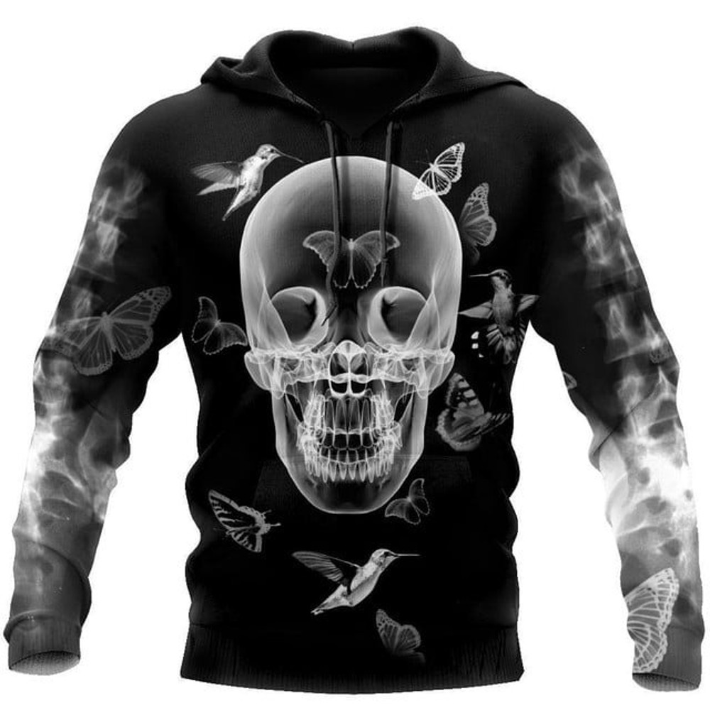 Xray Skulls Hoodie, All Over Print Hoodie Zip Hoodie Fleece Hoodie 3D, Vikings Tattoo Hoodie 3D KA1023