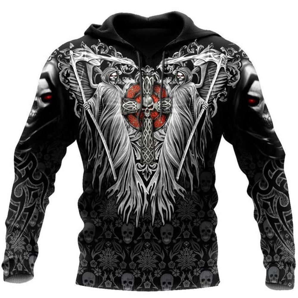 Skulls On The Cross Hoodie, All Over Print Hoodie Zip Hoodie Fleece Hoodie 3D, Vikings Tattoo Hoodie 3D KA1024