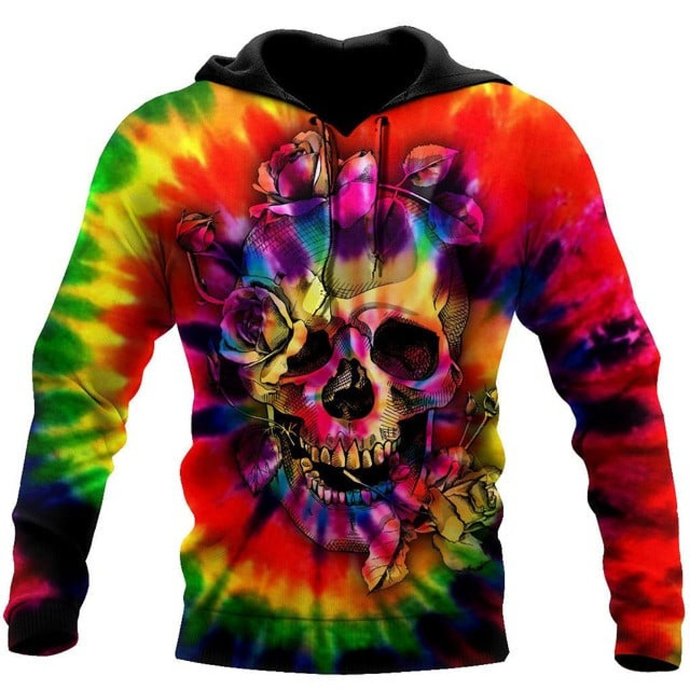 Tie Dye Skulls Hoodie, All Over Print Hoodie Zip Hoodie Fleece Hoodie 3D, Vikings Tattoo Hoodie 3D KA1030