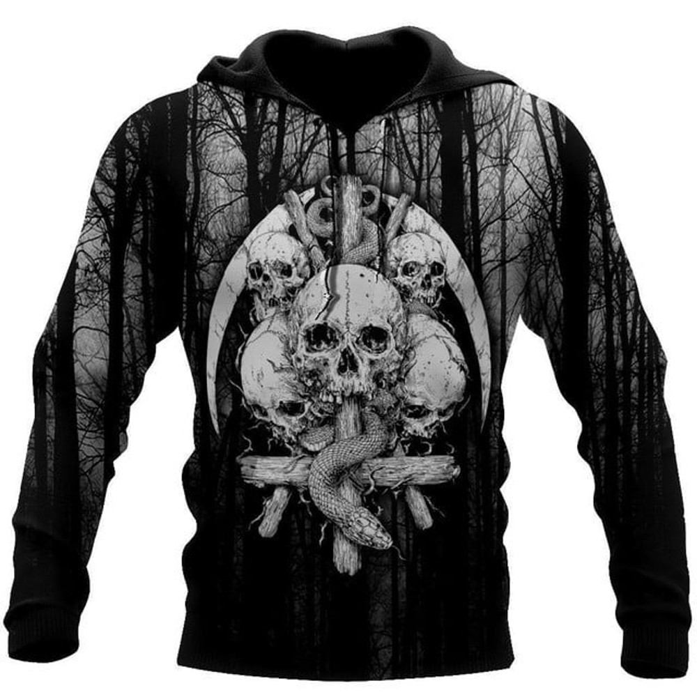 Satanic Skulls Hoodie, All Over Print Hoodie Zip Hoodie Fleece Hoodie 3D, Vikings Tattoo Hoodie 3D KA1032