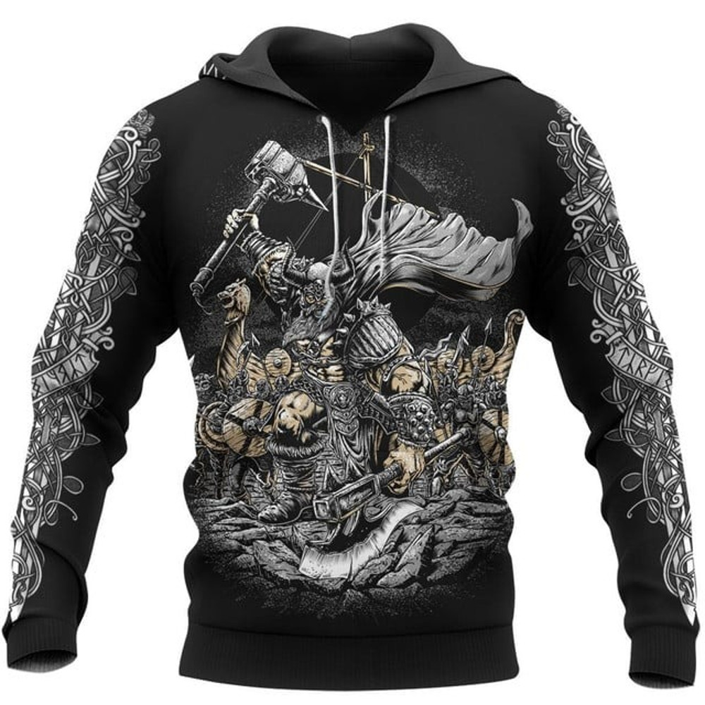 Viking Clothing Hammer Viking, All Over Print Hoodie Zip Hoodie Fleece Hoodie 3D, Vikings Tattoo Hoodie 3D KA1066