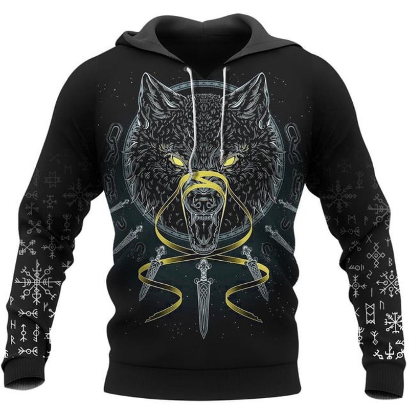 Viking Clothing The Fenrir Gold Vers, All Over Print Hoodie Zip Hoodie Fleece Hoodie 3D, Vikings Tattoo Hoodie 3D KA1081