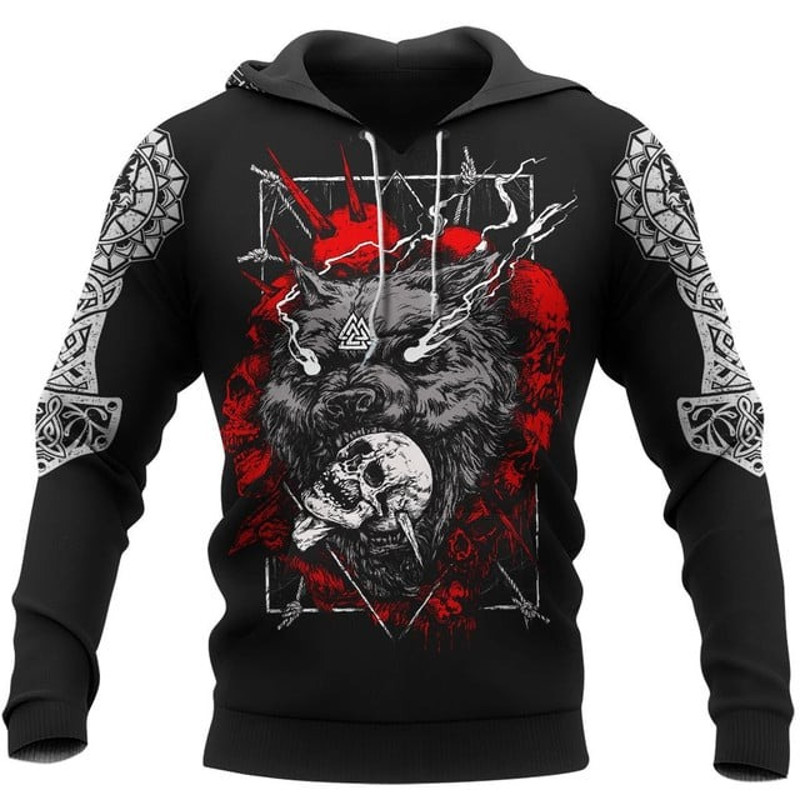 Viking Clothing Odin Fenrir Wolf, All Over Print Hoodie Zip Hoodie Fleece Hoodie 3D, Vikings Tattoo Hoodie 3D KA1083