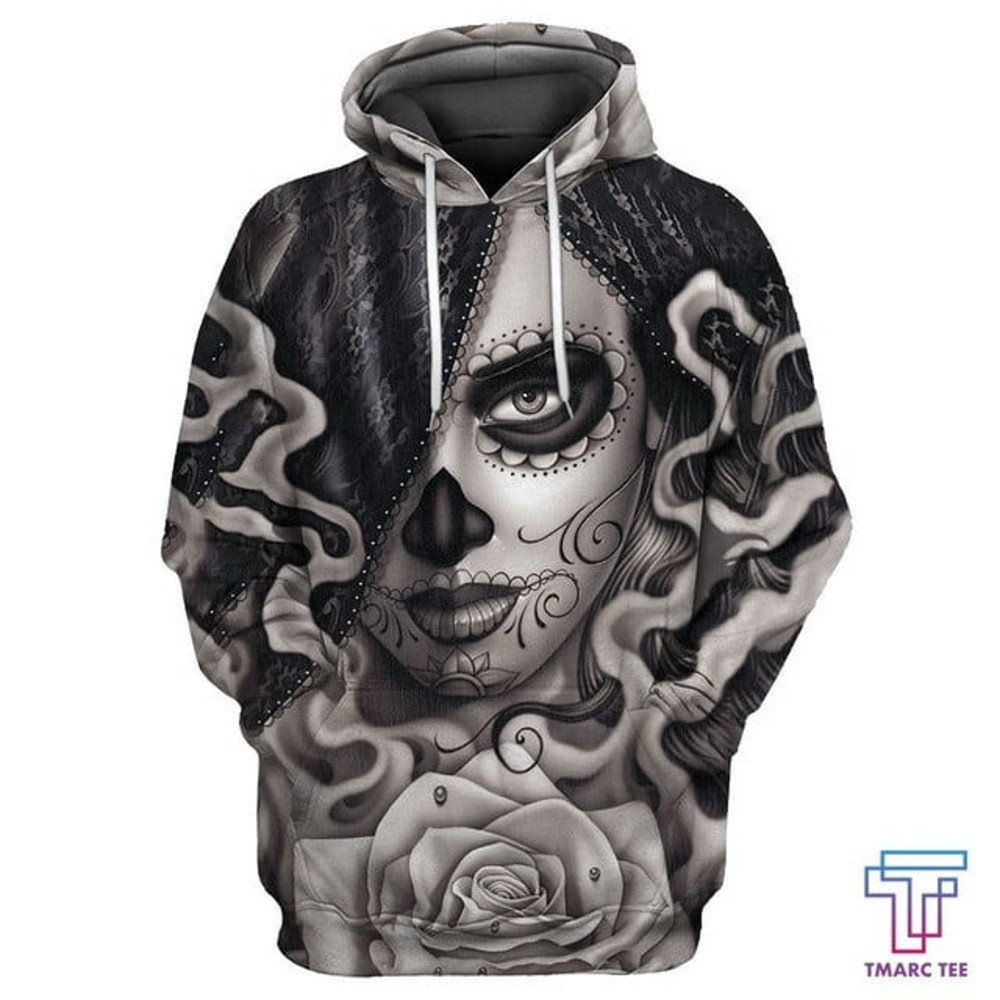 SKULL D HOODIE PL, All Over Print Hoodie Zip Hoodie Fleece Hoodie 3D, Vikings Tattoo Hoodie 3D KA1093