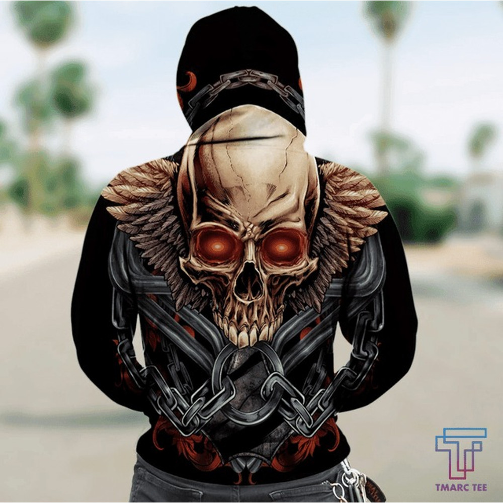 D ZIP HOODIE_WINGED SKULL PL, All Over Print Hoodie Zip Hoodie Fleece Hoodie 3D, Vikings Tattoo Hoodie 3D KA1097
