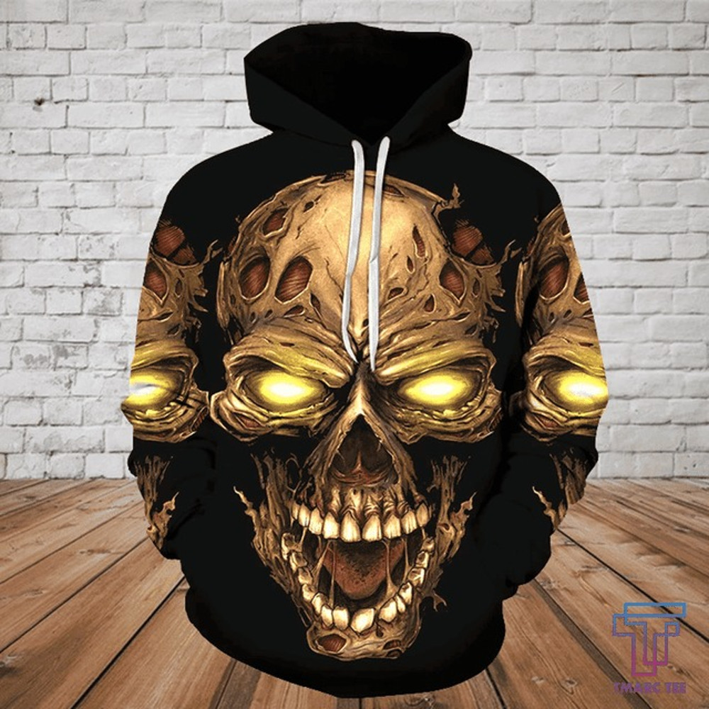SKULL D HOODIE_SCREAMING SKULL PL, All Over Print Hoodie Zip Hoodie Fleece Hoodie 3D, Vikings Tattoo Hoodie 3D KA1099