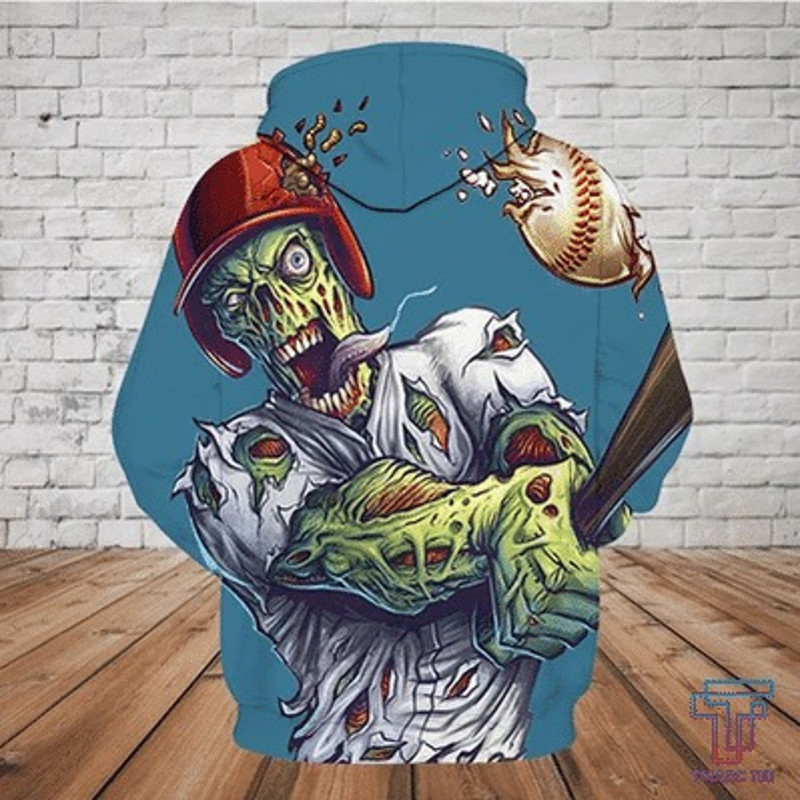 SKULL D HOODIE - BASEBALL SKULL PL, All Over Print Hoodie Zip Hoodie Fleece Hoodie 3D, Vikings Tattoo Hoodie 3D KA1103